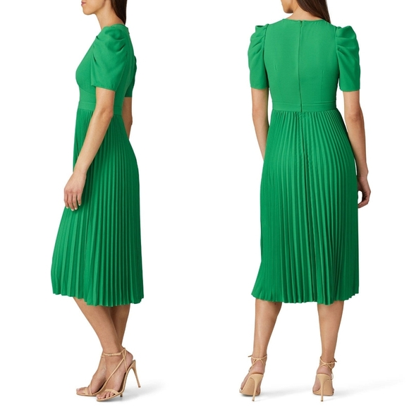 LK Bennett Avalon Pleated Green Dress - Picture 2 of 7